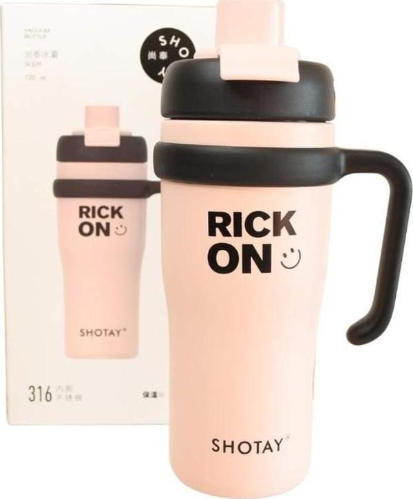 Shotay ST-8918 Çift Kullanım Pipetli/Rahat İçim Pembe 720ml Çelik Termos - Image 1