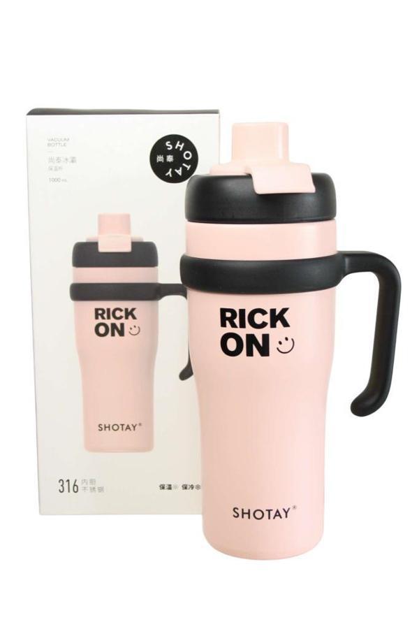 Shotay ST-8919 Çift Kullanım Pipetli/Rahat İçim Pembe 1000ml Çelik Termos - Image 1