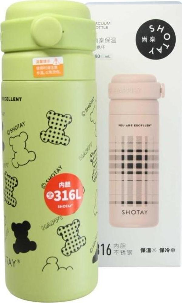 Shotay ST-8188 480ml Desenli Yeşil Çelik Termos - Image 1