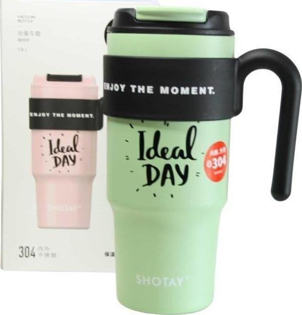 Shotay ST-8917 Çift Kullanım Pipetli/Rahat İçim Yeşil 1000ml Çelik Matara - Image 1