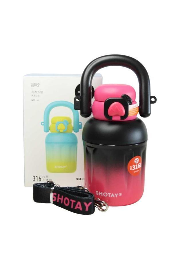 Shotay ST-8931 680ml Pipetli Siyah-Pembe Çelik Matara - Image 1