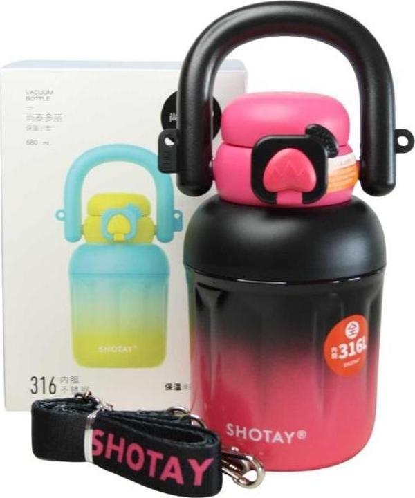 Shotay ST-8931 680ml Pipetli Siyah-Pembe Çelik Matara - Image 1