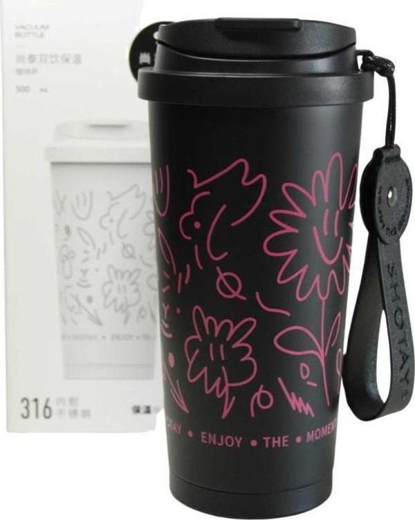 Shotay ST-8913 Çift Kullanım Pipetli/Rahat İçim Siyah 500ml Çelik Termos - Image 1