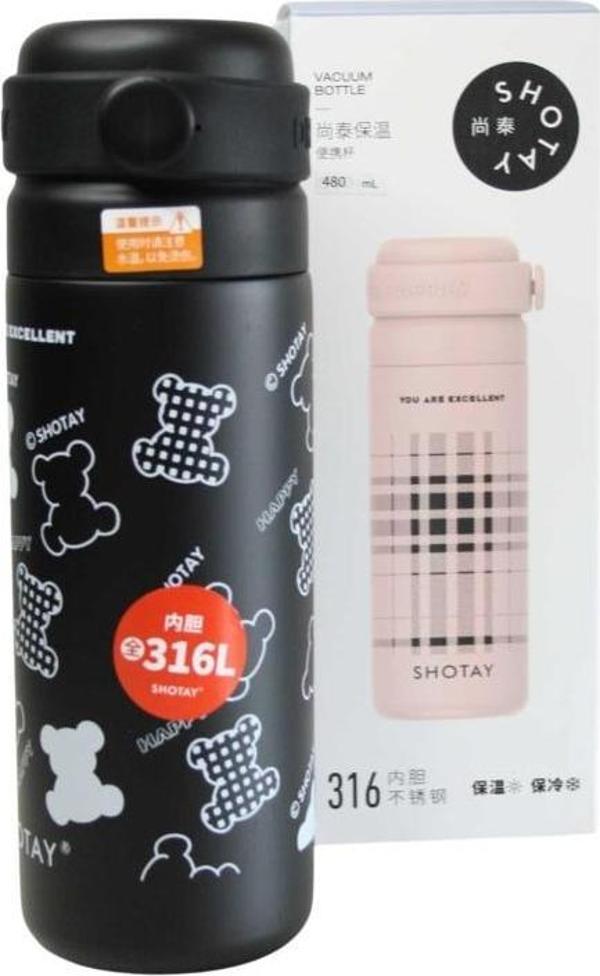 Shotay ST-8188 480ml Desenli Siyah Çelik Termos - Image 1