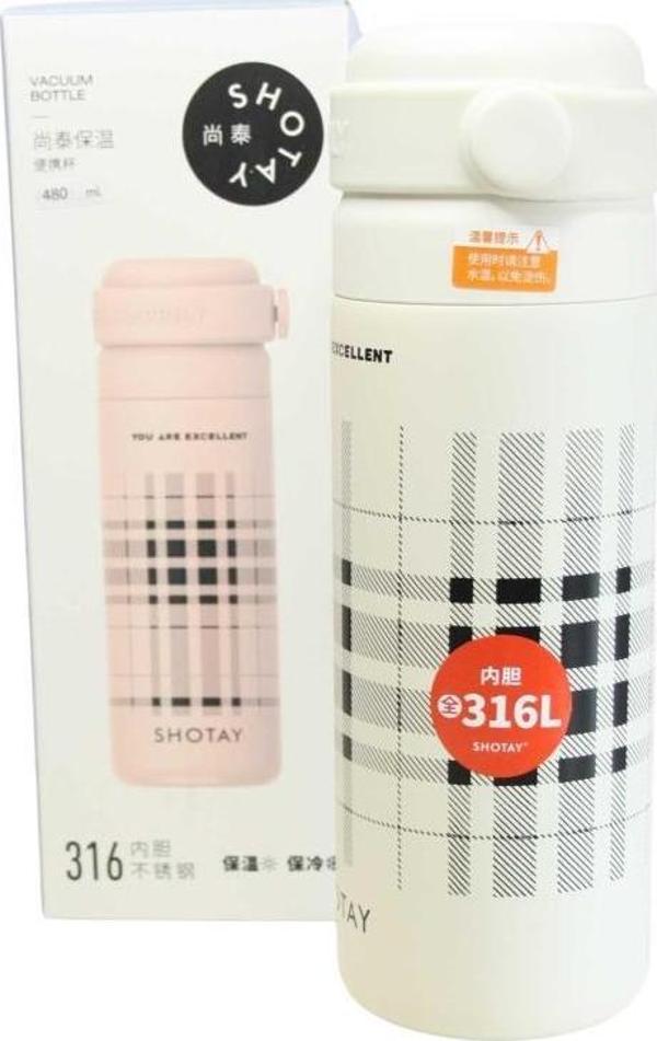 Shotay ST-8188 480ml Desenli Beyaz Çelik Termos - Image 1