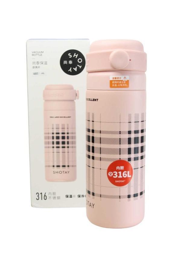 Shotay ST-8188 480ml Desenli Pembe Çelik Termos - Image 1