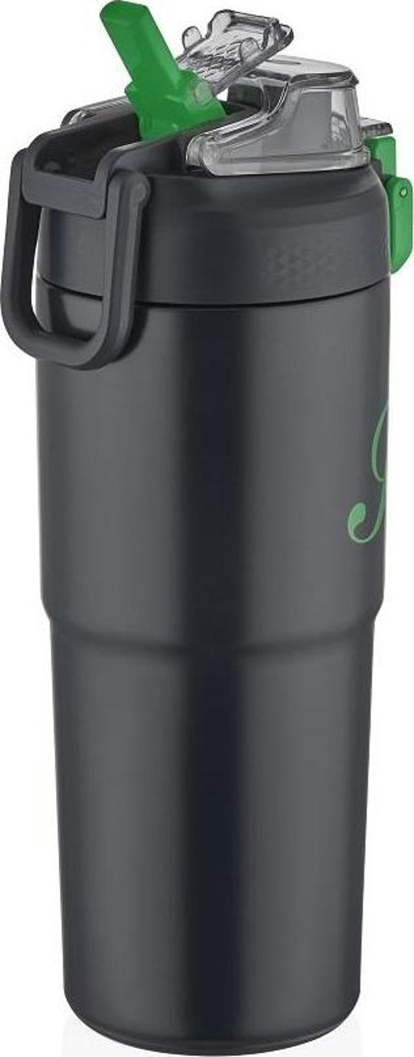 Shotay ST-8133 Çift Kullanım Pipetli/Rahat İçim Siyah 750ml Çelik Matara - Image 1