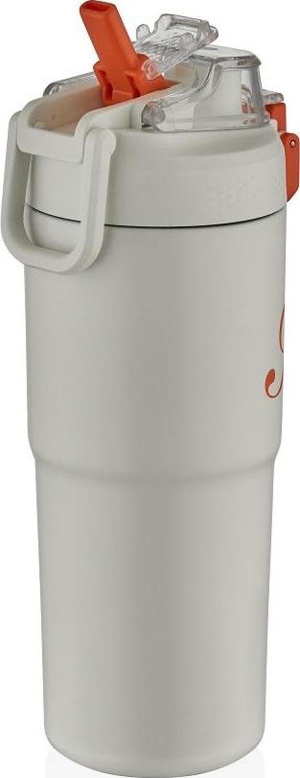 Shotay ST-8133 Çift Kullanım Pipetli/Rahat İçim Beyaz 750ml Çelik Matara - Image 1