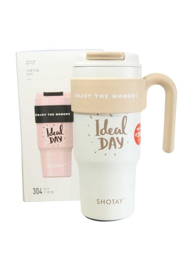 Shotay ST-8917 Çift Kullanım Pipetli/Rahat İçim Beyaz 1000ml Çelik Matara - Image 1