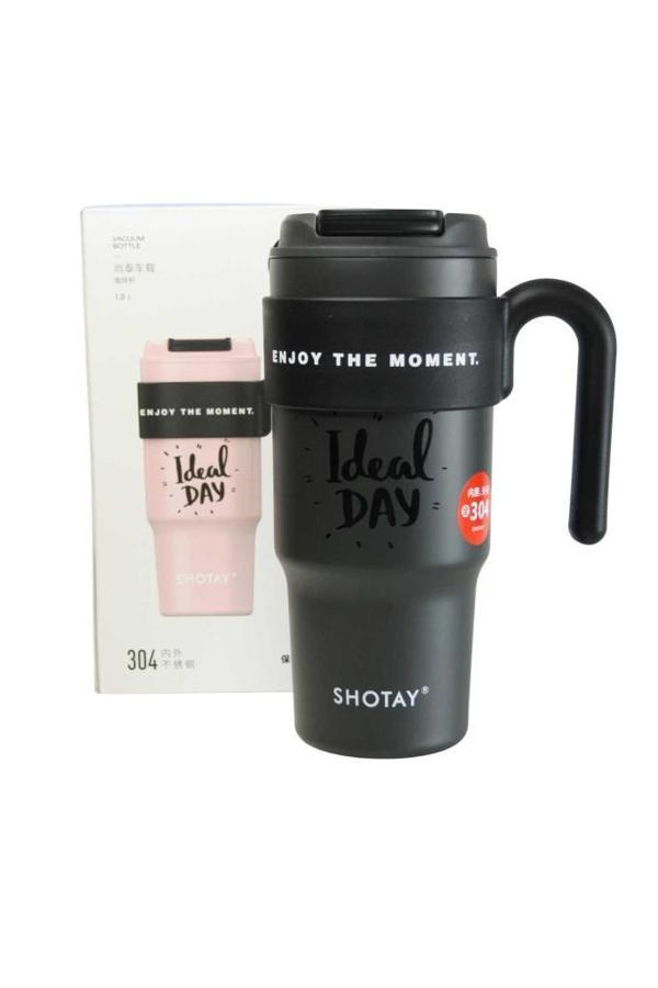 Shotay ST-8917 Çift Kullanım Pipetli/Rahat İçim Siyah 1000ml Çelik Matara - Image 1