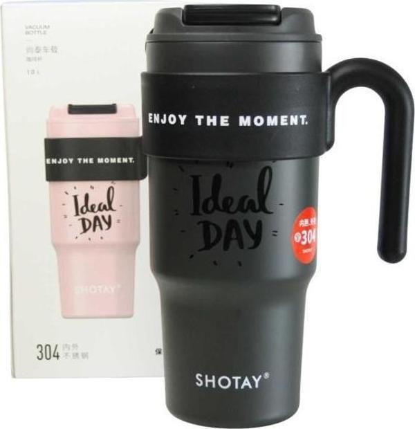Shotay ST-8917 Çift Kullanım Pipetli/Rahat İçim Siyah 1000ml Çelik Matara - Image 1