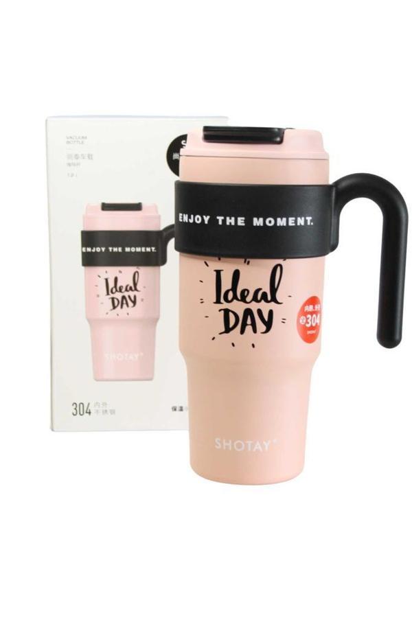 Shotay ST-8917 Çift Kullanım Pipetli/Rahat İçim Pembe 1000ml Çelik Matara - Image 1