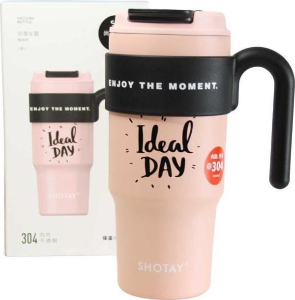 Shotay ST-8917 Çift Kullanım Pipetli/Rahat İçim Pembe 1000ml Çelik Matara - Image 1