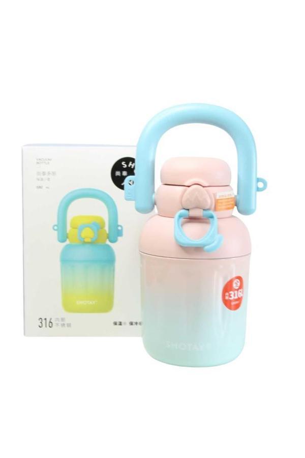Shotay ST-8931 680ml Pipetli Pembe-Mavi Çelik Matara - Image 1