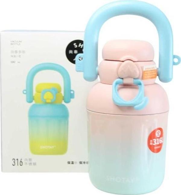 Shotay ST-8931 680ml Pipetli Pembe-Mavi Çelik Matara - Image 1