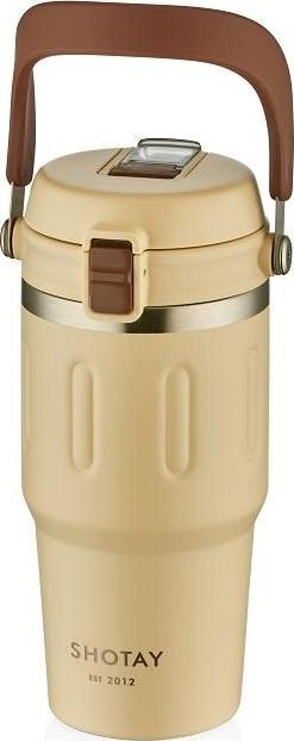 Shotay ST-8166 Çift Kullanım Pipetli/Rahat İçim Beyaz 650ml Çelik Termos - Image 1