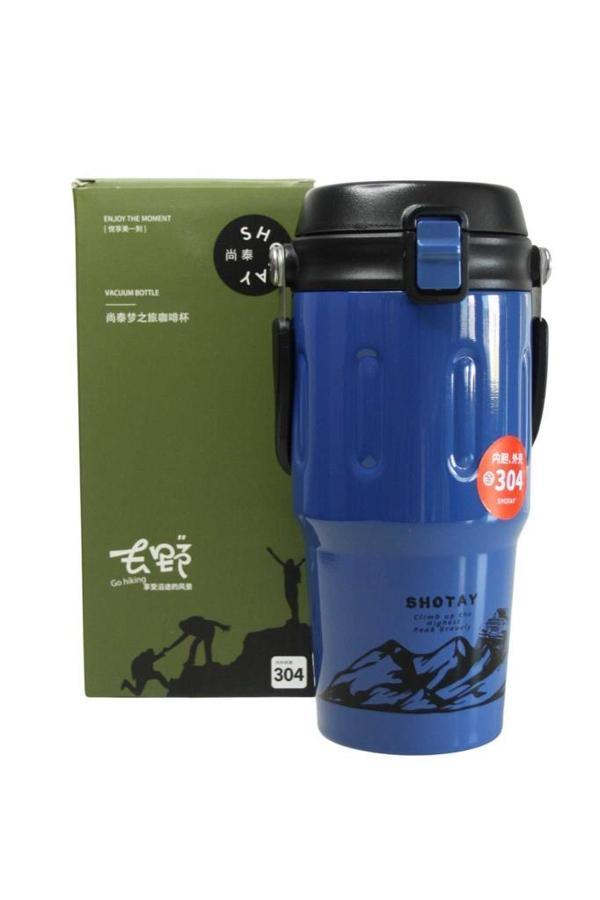 Shotay ST-8166 Çift Kullanım Pipetli/Rahat İçim Mavi 650ml Çelik Termos - Image 1