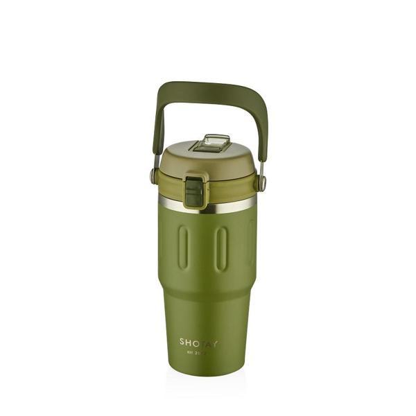 Shotay ST-8166 Çift Kullanım Pipetli/Rahat İçim Yeşil 650ml Çelik Termos - Image 1