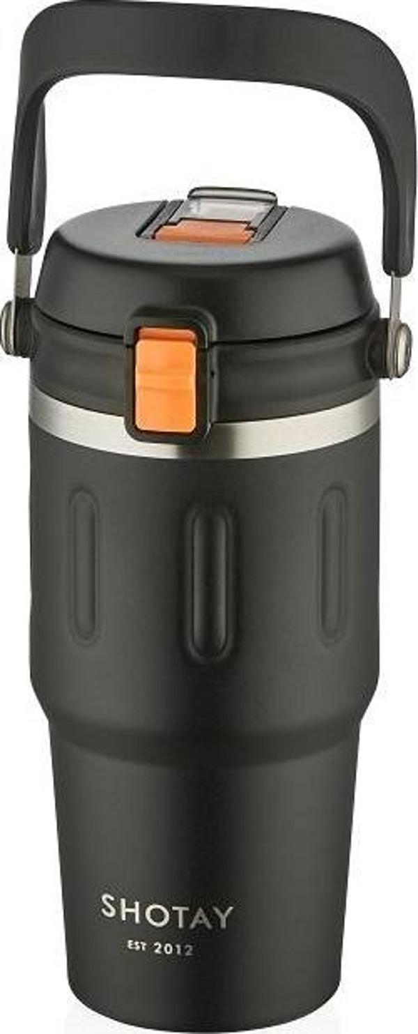 Shotay ST-8166 Çift Kullanım Pipetli/Rahat İçim Siyah 650ml Çelik Termos - Image 1