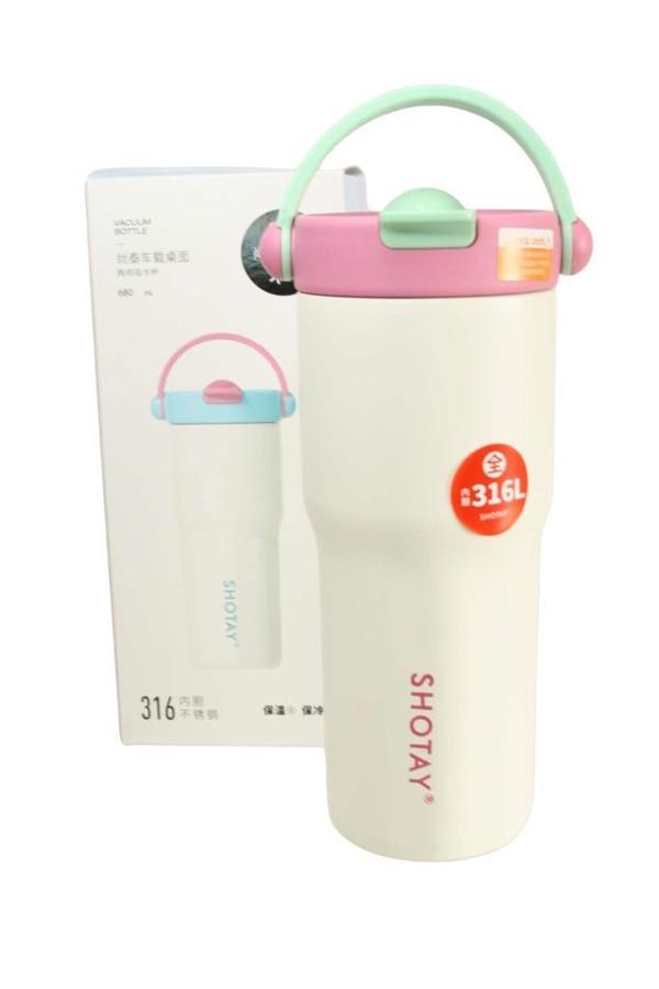Shotay ST-8902 680ml Pipetli Pembe Çelik Matara - Image 1