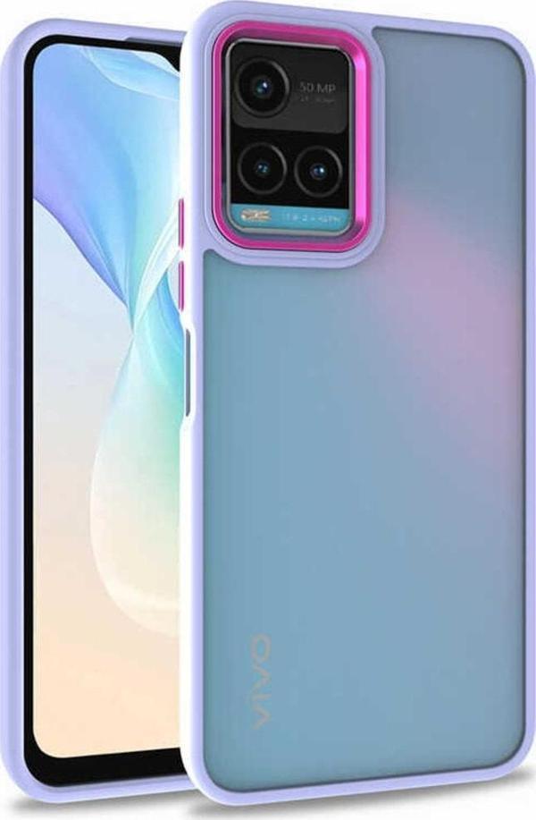 Coverzone Vivo Y32 Ile Uyumlu Kılıf Kontrast Renk Tasarımlı Cynosure Kapak Lila - Image 1