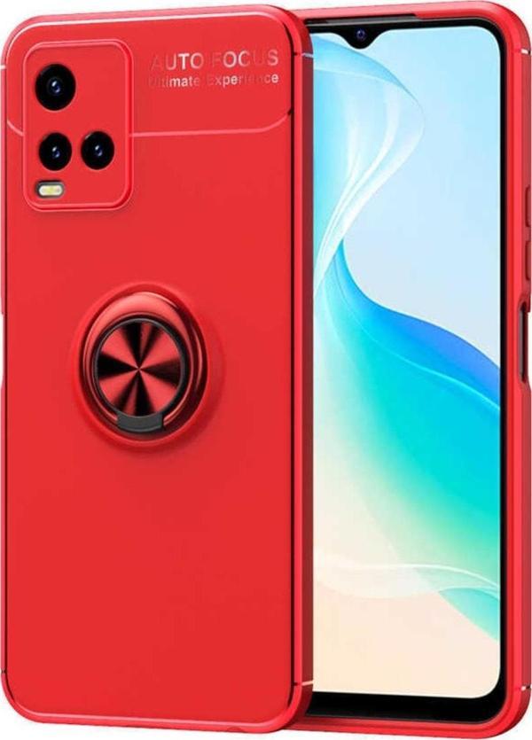 Coverzone Vivo Y32 Kılıf Ravel Yüzük Tutuculu Standlı Silikon Kırmızı - Image 1