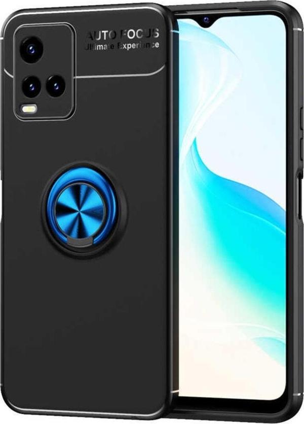 Coverzone Vivo Y32 Kılıf Ravel Yüzük Tutuculu Standlı Silikon Siyah-mavi - Image 1