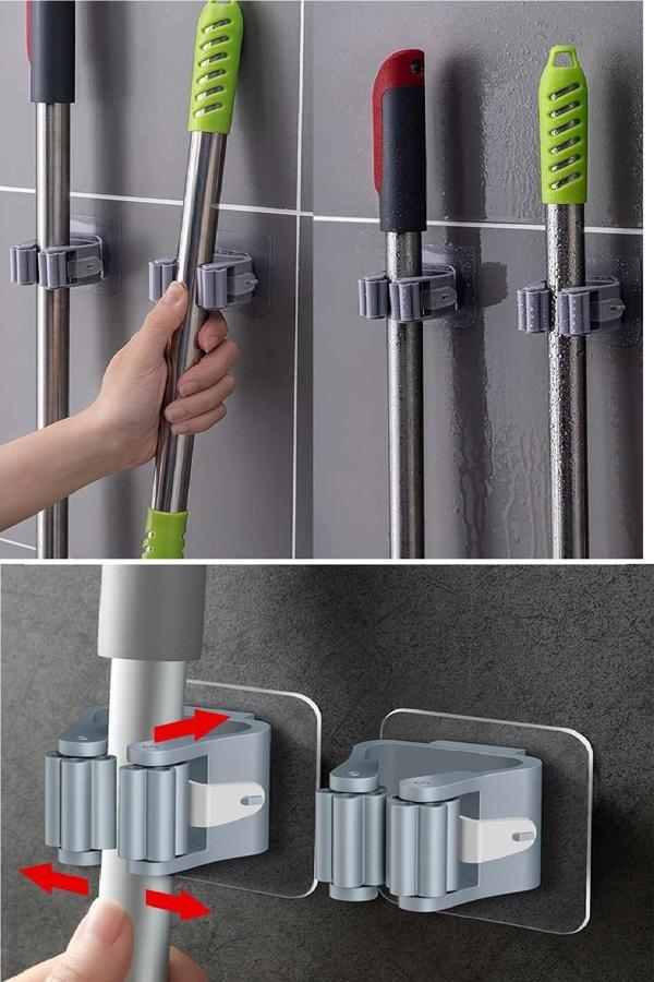 4 Lü Kelebek Yapışkanlı Mop Fırça Çekpas Sap Tutucu Organizer Banyo Düzenleyici - Image 1