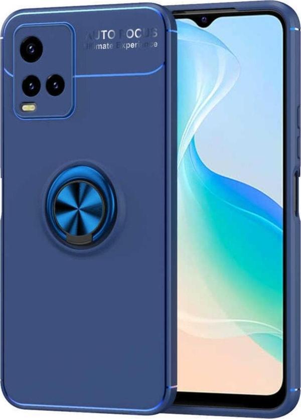 Coverzone Vivo Y33s Kılıf Ravel Yüzük Tutuculu Standlı Silikon Mavi - Image 1