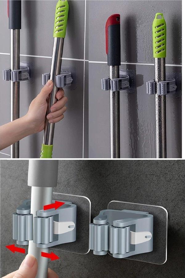 3 Lü Renkli  Yapışkanlı Mop Fırça Çek pas Sap Tutucu Organizer Mutfak Banyo Düzenleyici - Image 1