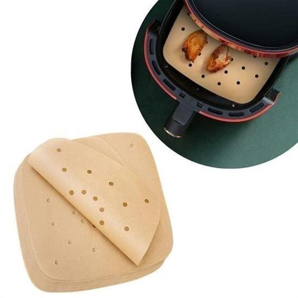 100 Adet Air Fryer Pişirme Kağıdı Tek Kullanımlık Hava Fritöz Yapışmaz Yağlı Kağıt Delikli  Model - Image 1