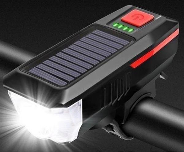 Solar Enerjili USB ile Şarj Edilebilir Ledli Bisiklet Feneri Kornalı ve Su Geçirmez Far - Image 1