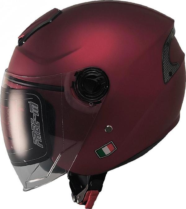  Motosiklet ve Bisiklet Kaskı Yarım Arka Reflektörlü Güneş Vizörlü Kask Mat Kırmızı  - Image 1