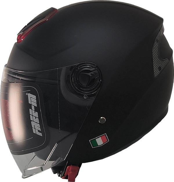  Motosiklet ve Bisiklet Kaskı Yarım Arka Reflektörlü Güneş Vizörlü Kask Mat Siyah  - Image 1