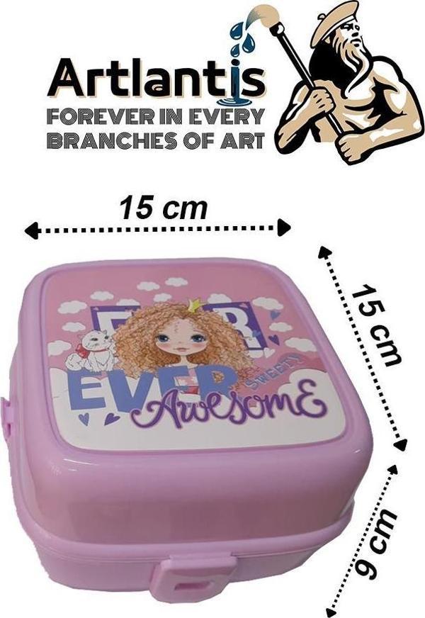 Beslenme Kutusu 4 Bölmeli Açık Pembe Renk Kız Figürlü 1 Adet Yemek Saklama Kabı Beslenme Çantası - Image 1