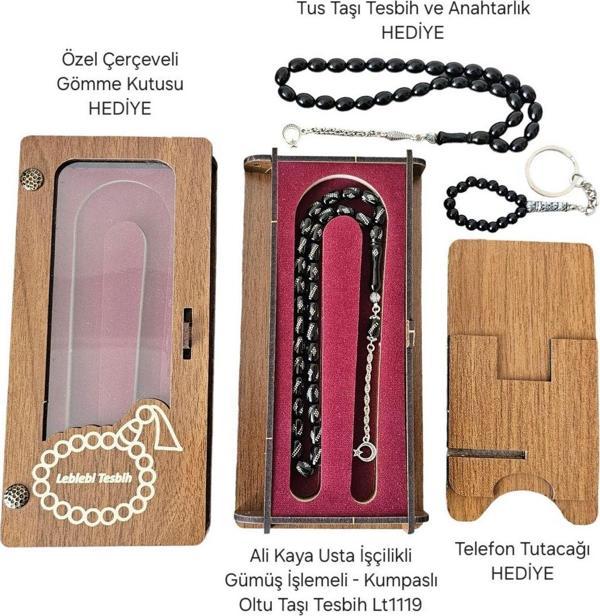 Leblebi Tesbih Ali Kaya Usta Gümüş İşlemeli Oltu Taşı Tesbih Lt1119 - Image 1