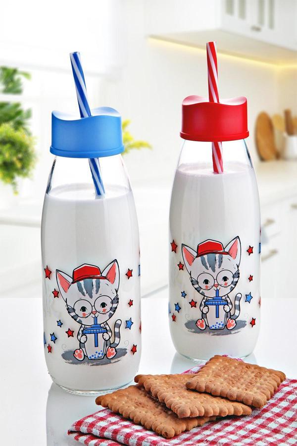 Hayvan Figürlü Pipetli Su Ve Süt Şişesi Cam 500 ML - Image 1
