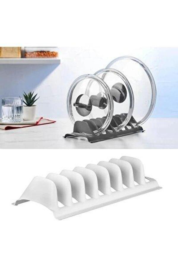 Beyaz - 2 Adet 8 Bölmeli Tencere Kapak Rafı - Simple Tabaklık - Kapak Organizeri - Image 1
