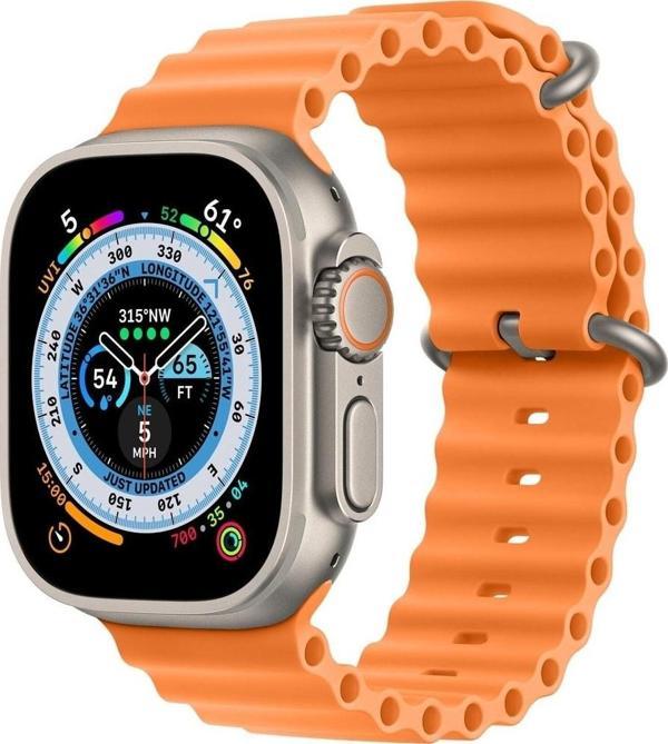 Coverzone Watch 7 Ile Uyumlu Okyanus Quintessential 45 Mm Kabartmalı Metal Tokalı Kordon Turuncu - Image 1