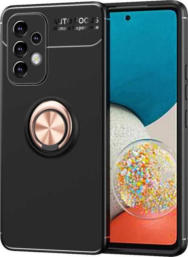 Coverzone Galaxy A73 Kılıf Ravel Yüzük Tutuculu Standlı Silikon Siyah-rosegold - Image 1