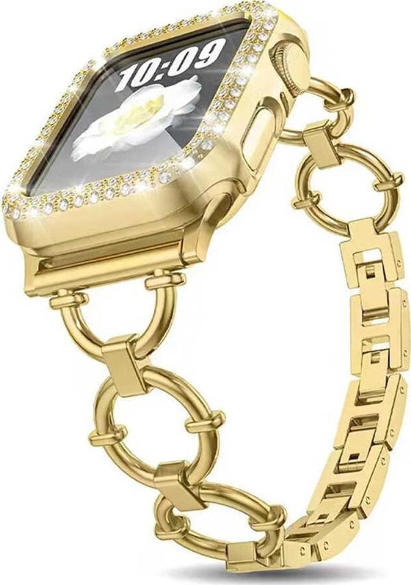 Coverzone Watch 3 44mm Ile Uyumlu Dias Metal Halkalı Tasarım Kordon Gold - Image 1