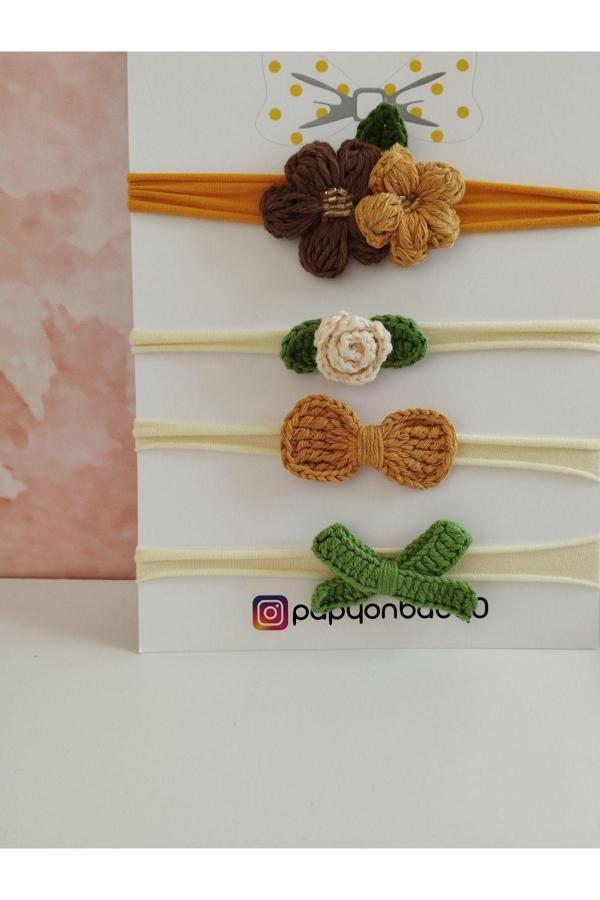 Papyonbaby0 4'Lü Set Örgü Motifli Saç Bandı - Çok Renkli - Organik & El Yapımı - Image 1