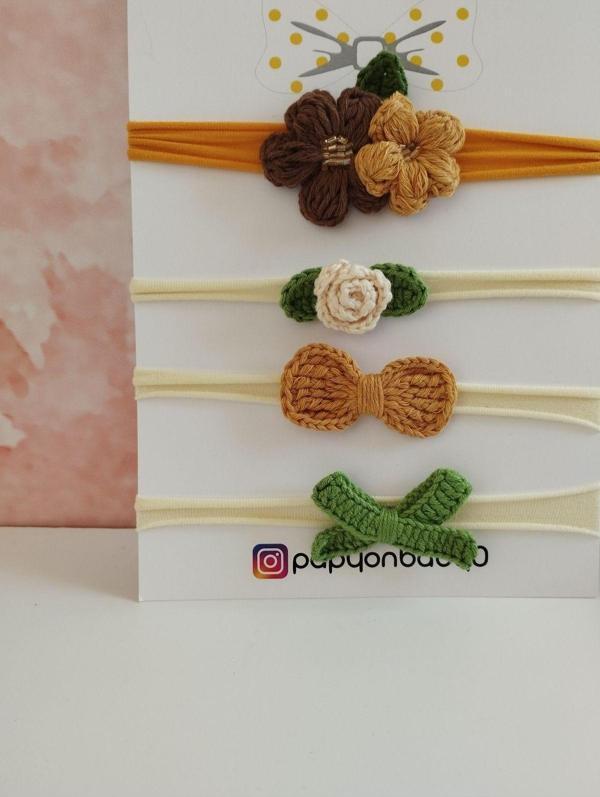 Papyonbaby0 4'Lü Set Örgü Motifli Saç Bandı - Çok Renkli - Organik & El Yapımı - Image 1