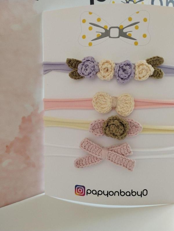 Papyonbaby0 4'Lü Set Örgü Motifli Saç Bandı - Çok Renkli - Organik & El Yapımı - Image 1