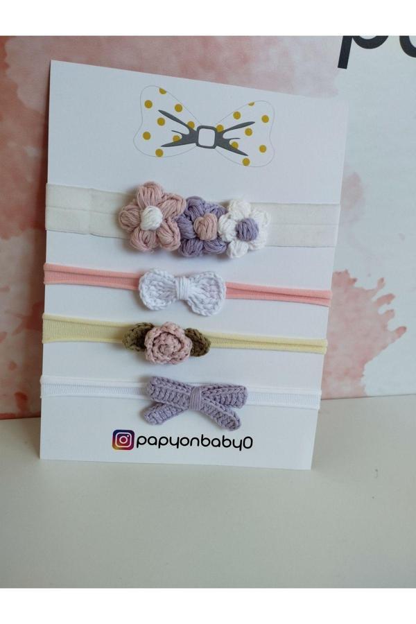 Papyonbaby0 4'Lü Set Örgü Motifli Saç Bandı - Çok Renkli - Organik & El Yapımı - Image 1