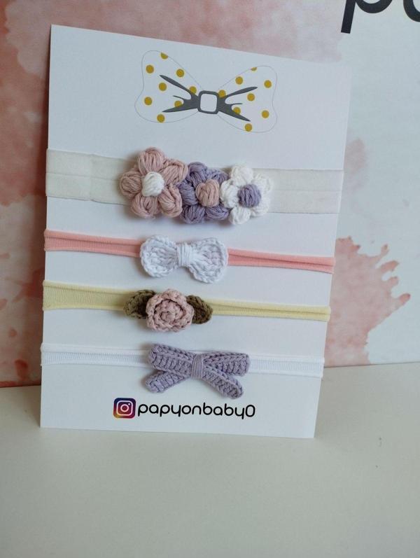 Papyonbaby0 4'Lü Set Örgü Motifli Saç Bandı - Çok Renkli - Organik & El Yapımı - Image 1