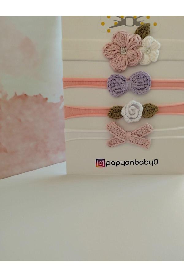 Papyonbaby0 4'Lü Set Örgü Motifli Saç Bandı - Çok Renkli - Organik & El Yapımı - Image 1