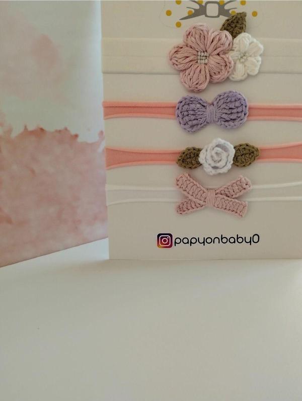 Papyonbaby0 4'Lü Set Örgü Motifli Saç Bandı - Çok Renkli - Organik & El Yapımı - Image 1