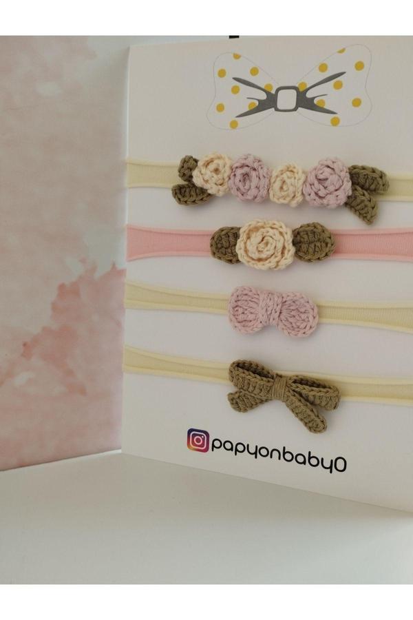 Papyonbaby0 4'Lü Set Örgü Motifli Saç Bandı - Çok Renkli - Organik & El Yapımı - Image 1