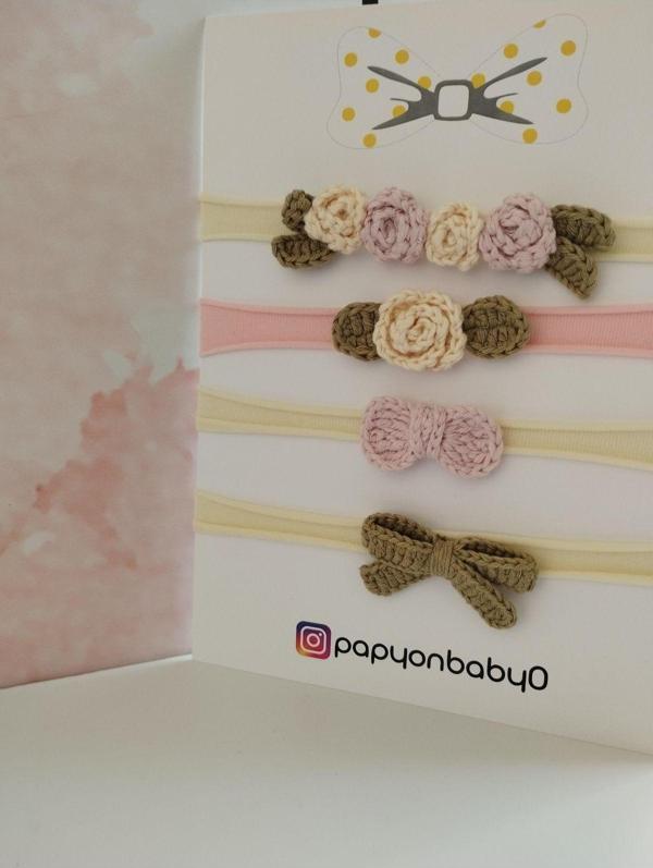 Papyonbaby0 4'Lü Set Örgü Motifli Saç Bandı - Çok Renkli - Organik & El Yapımı - Image 1